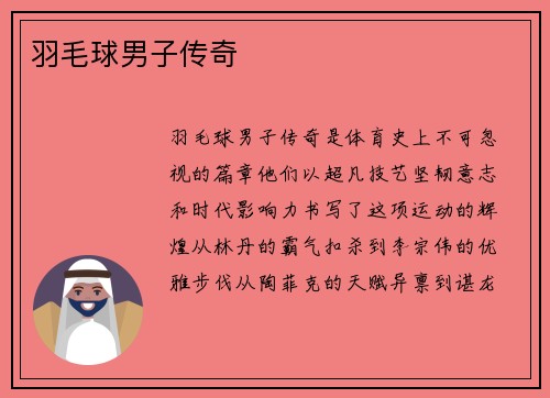 羽毛球男子传奇
