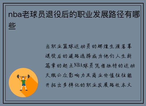 nba老球员退役后的职业发展路径有哪些
