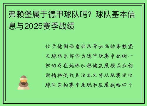 弗赖堡属于德甲球队吗？球队基本信息与2025赛季战绩